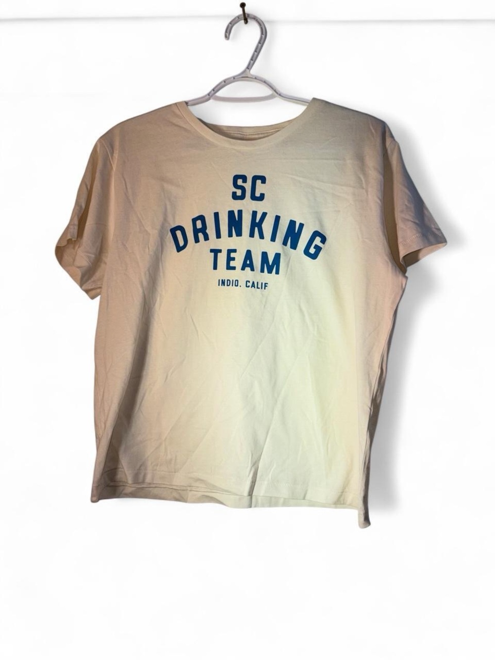 Stagecoach Drinking Team Short Sleeve Tee - White with Blue Print